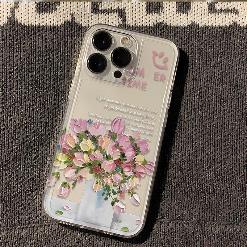Funda for IPhone 16 15 14 13 12 Pro Max 11 Small Fresh Flowers Dustproof Non-Slip Full Cover Anti Fall Shockproof Transparent