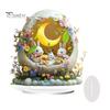 Easter Bunny Ornament 2D Flat Acrylic Moon Flower Colorful Egg Rabbit Table Sign Spring Home Office Living Room Bedroom Desktop Decoration