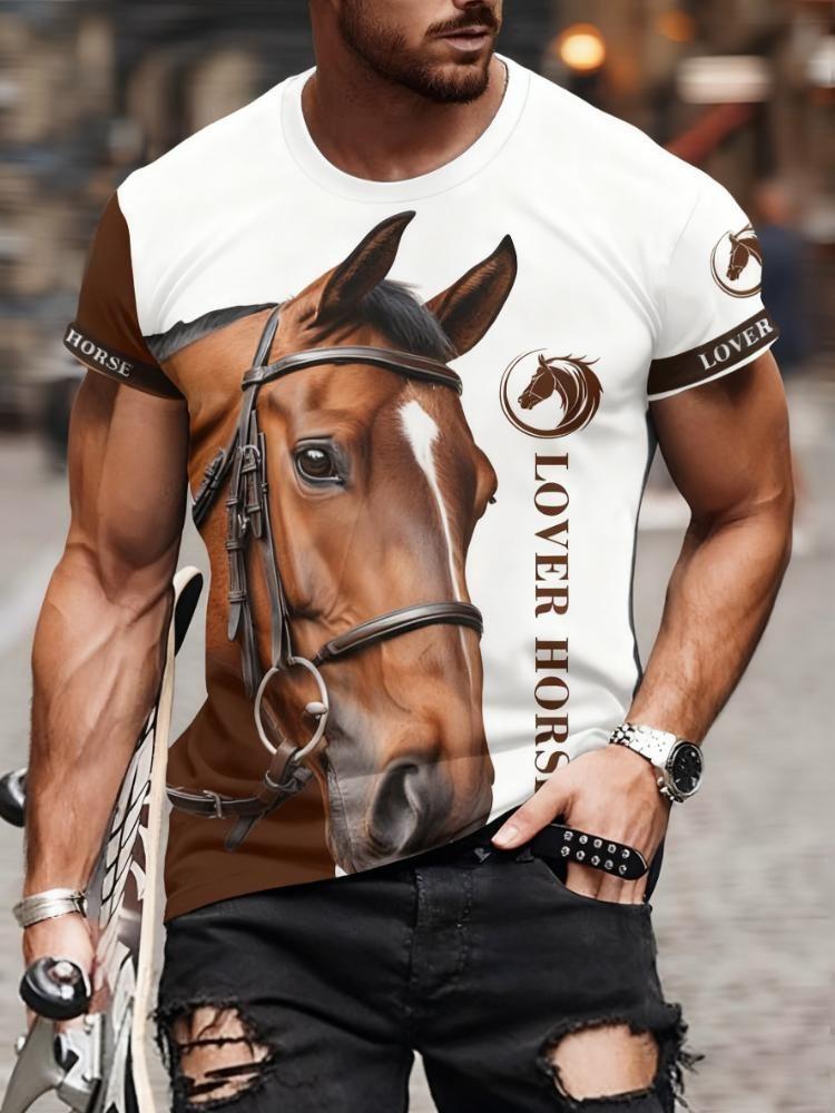 Summer Horse Animal 3D Printed T-shirt Men's Fashion Casual Short Sleeve Top Street Harajuku Casual Comfortable O-neck Clothing
