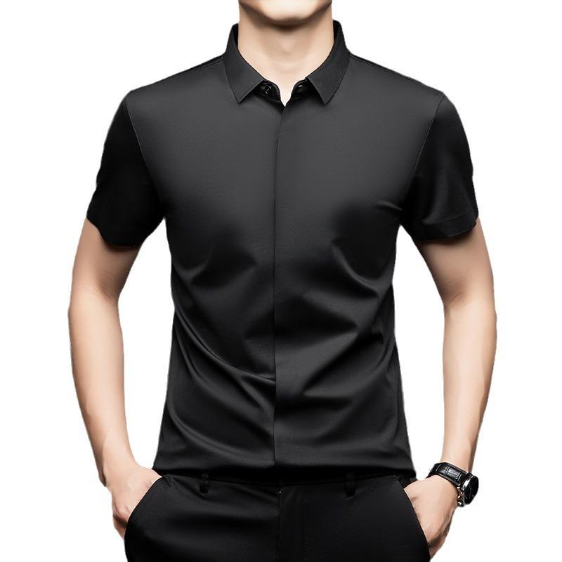 Ics Silk Мужская рубашка с коротким рукавом Деловой кэжуал Стрейч Однотонная Для коммерческих дел Повседневный топ