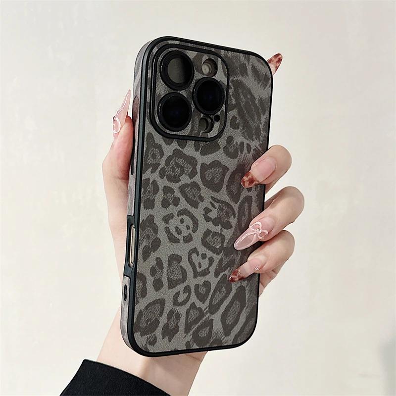 Роскошный Цветной Чехол для Телефона из Кожи с Леопардовым Принтом для iPhone 16 15 14 Plus 13 12 11 Pro Max Матовый Ударопрочный Мягкий Бампер