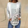 Women's Loose Round Neck Print Long Sleeve T-Shirt Top Pullover
