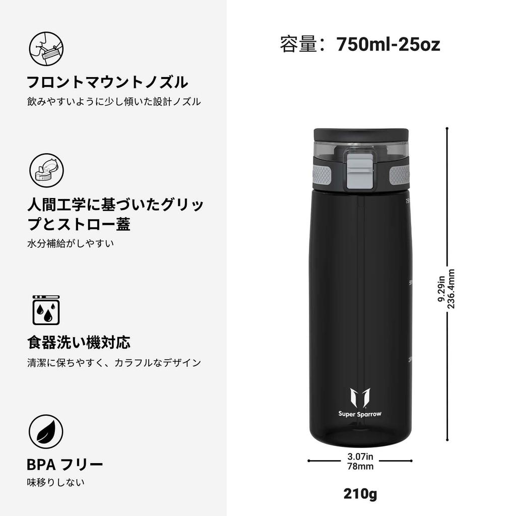 Бутылка для воды Super Sparrow 750 мл US Tritan BPA Free с соломинкой, подходит для тренировок - - - спорт, школа, бейсбол, на открытом воздухе, кемпинг,