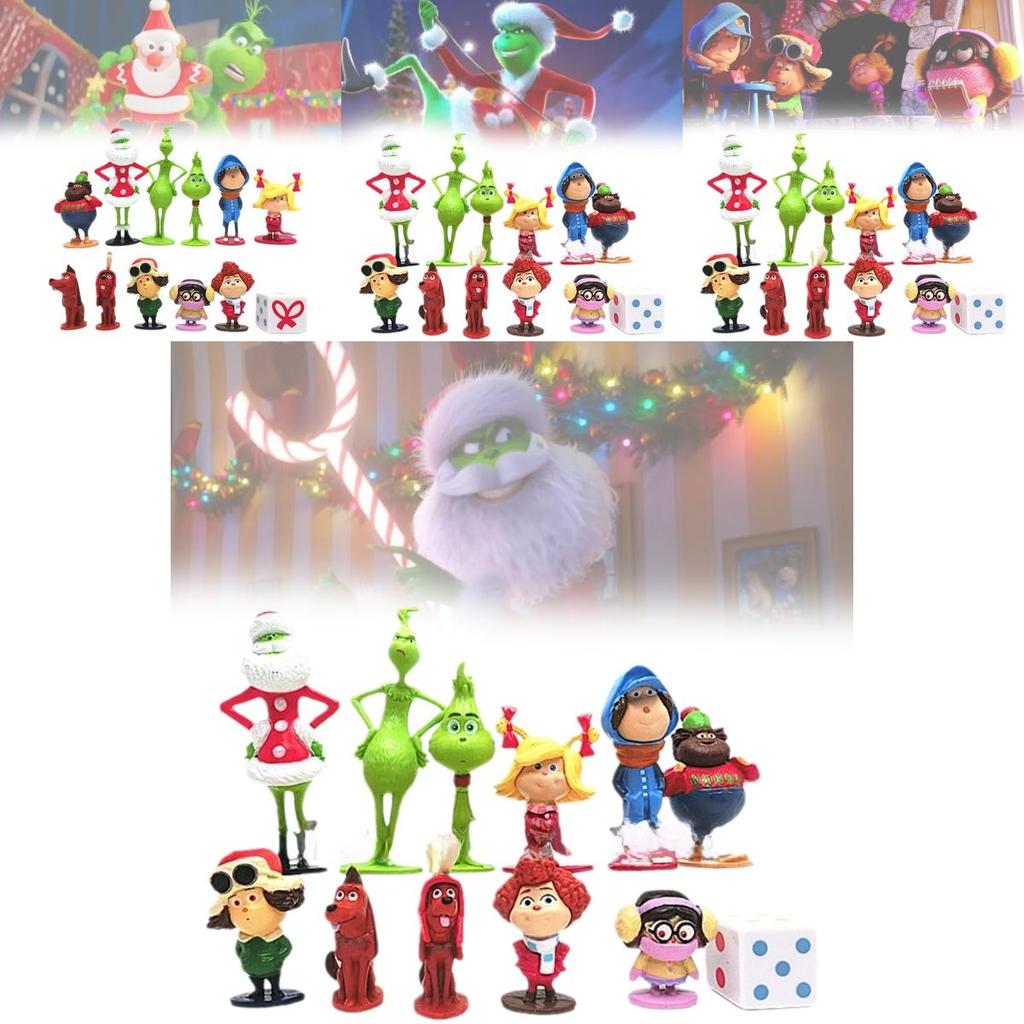 12 Очаровательных фигурок Гринча на рождественскую тематику, зеленые пушистые персонажи, коллекционный декор