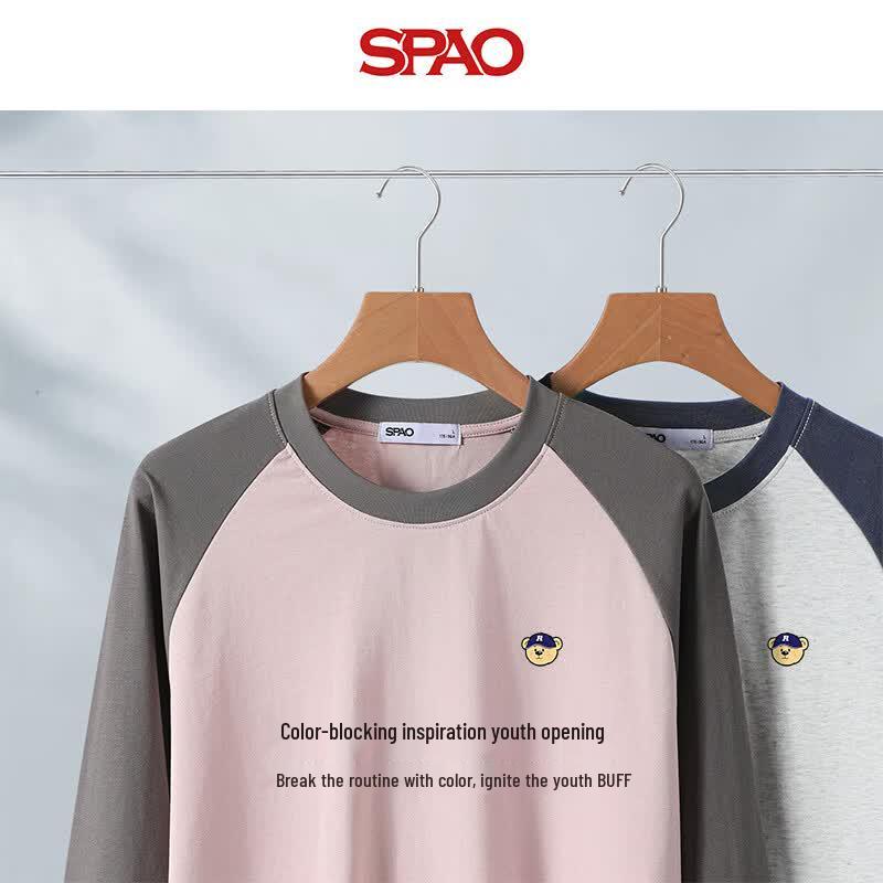 Мужская футболка с длинным рукавом SPAO с вышивкой мишки