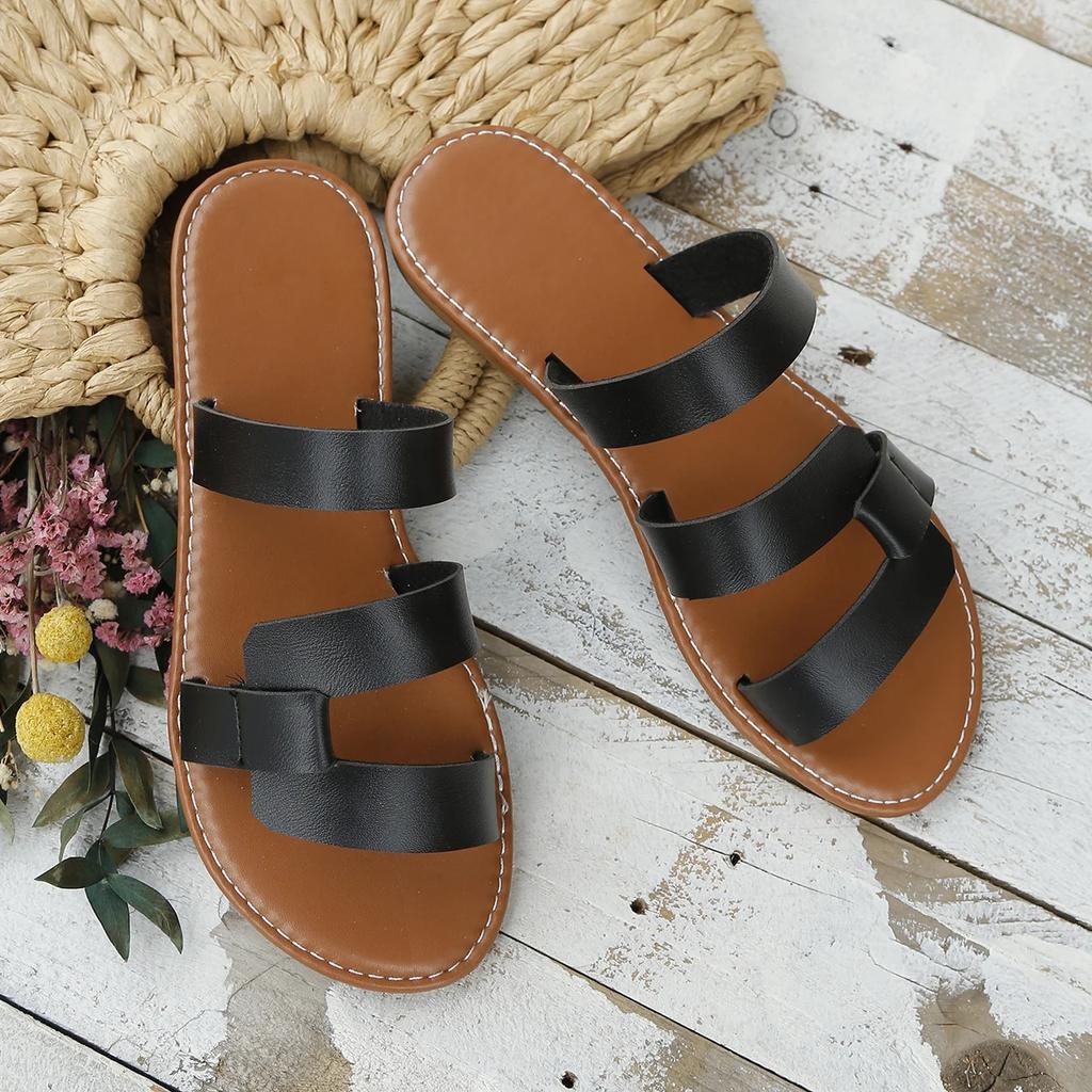 Summer Solid Color Flat Sandals Popula Open Toe Outdoor Slippers Beach Women's Shoes Plus Size