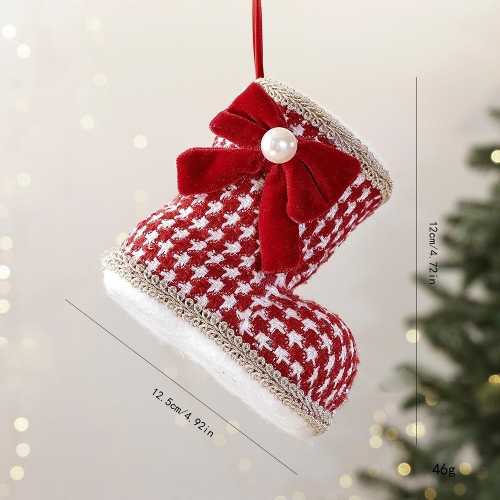 Elegant Christmas Boots Pendant Grid Pattern DIY Christmas Decorations Christmas