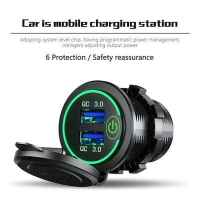 Быстрая зарядка 3,0, двойное автомобильное зарядное устройство USB, водонепроницаемое, 12 В/24 В, Qc3.0, USB-разъем для быстрого зарядного устройства, розетка с сенсорным переключателем