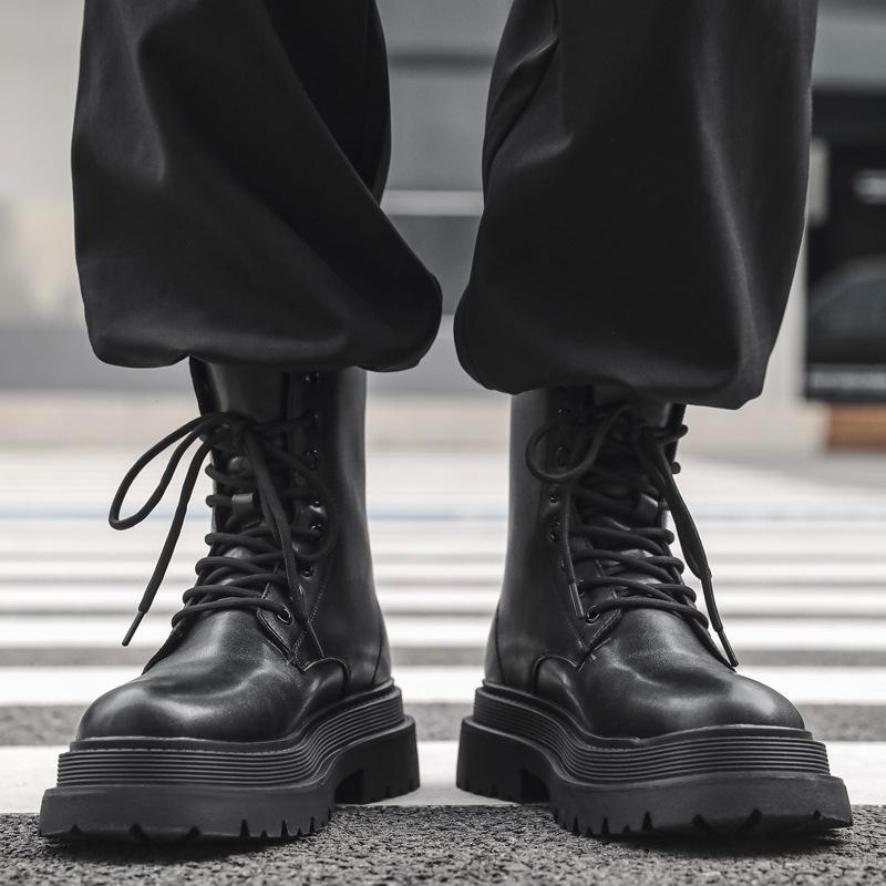 Повседневный модный тренд мужские кожаные ботинки на толстой подошве, уличные рабочие ботинки, осенне-зимние теплые ботинки с высоким верхом 56735-J
