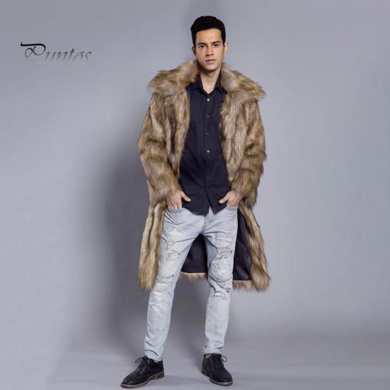Мужское длинное пальто из искусственного меха с отворотом и длинным рукавом, ветрозащитное пальто с открытым передом, утолщенное теплое пальто из искусственного меха