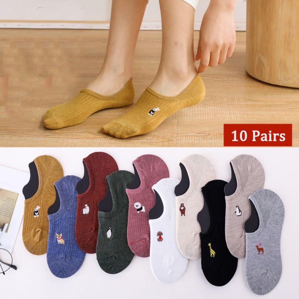 10Pairs Cartoon Sweet Short Socks Animal Invisible Ankle Socks Cute Thin Boat Socks  Streetwear
