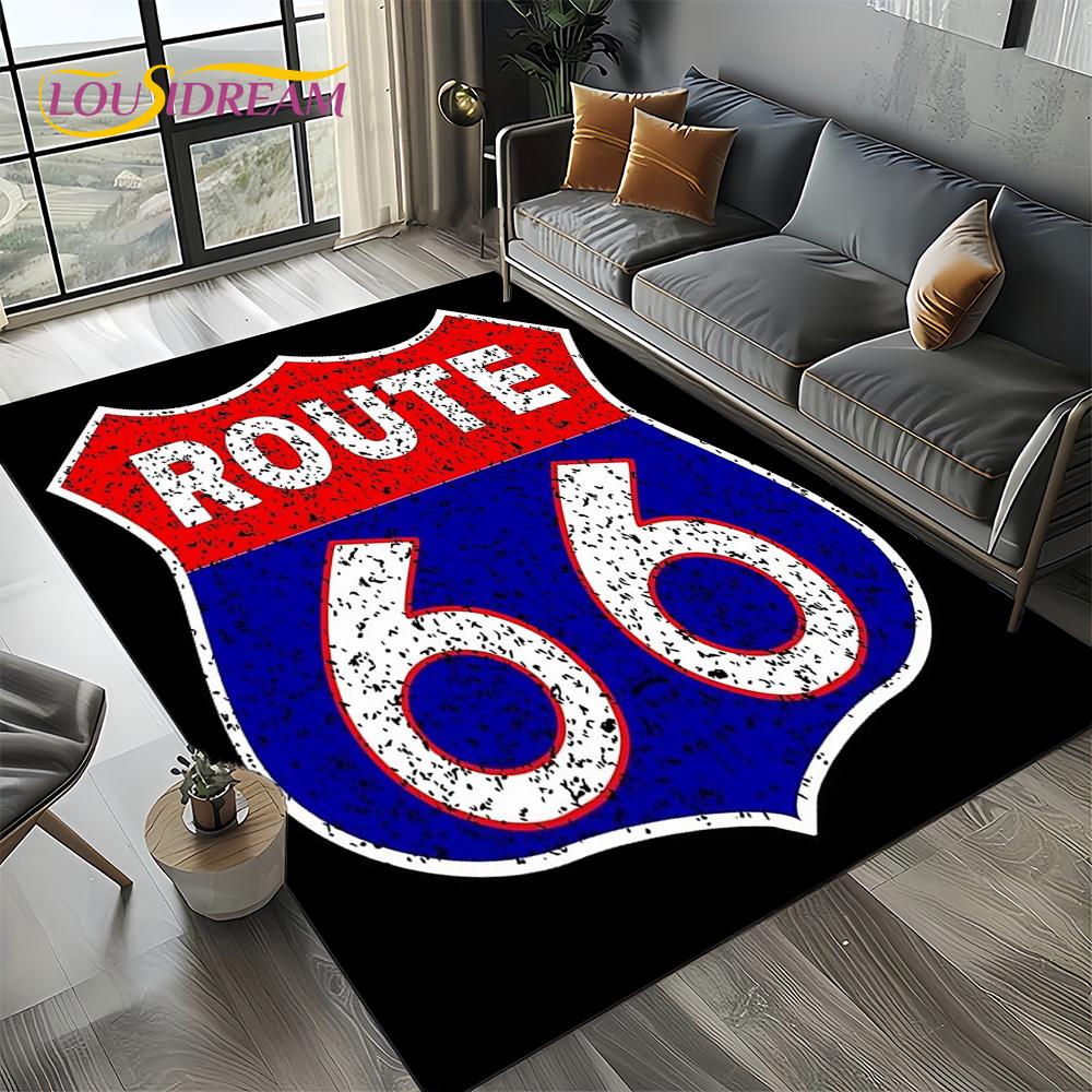 Ретро Америка Исторический Маршрут 66,Мать Дорога,Мать ДорогаКовер для Гостиной Спальни Дома Дивана,Прикроватный Коврик Нескользящий Коврик для Пола