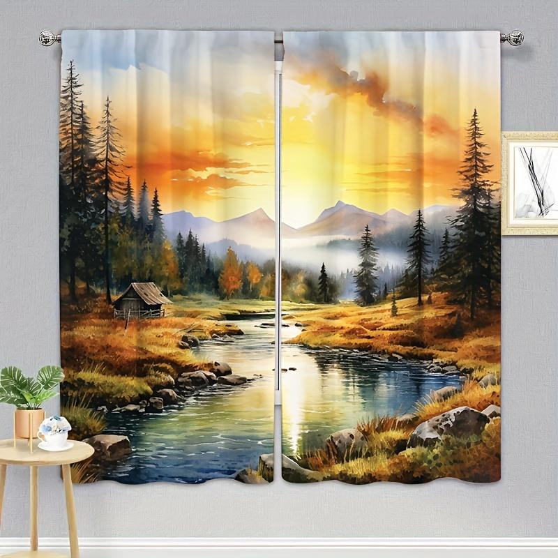 2 панели, красивый лесной пейзаж, природный занавес, водопад, пейзаж, гостиная, занавеска, подходит для декора гостиной и спальни
