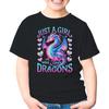 Capman Просто Девочка, Которая Любит Драконов Милый Дракон Унисекс Детская Футболка Подарок Мальчику Девочке Молодежная Футболка (черный;S)