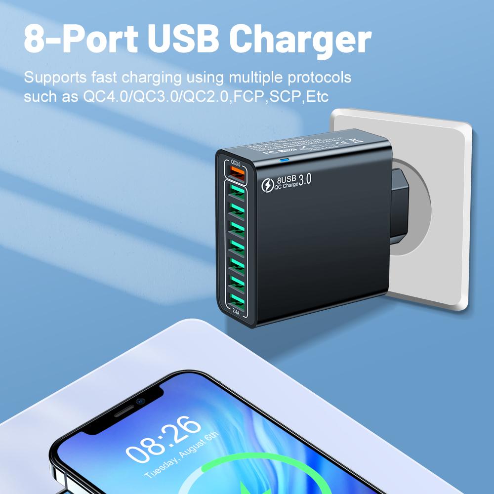 Total 65W 8 In 1 USB Phone Charger Wall Adapter For iPhone 15 14 Pro Max Xiaomi Samsung Phone Charger