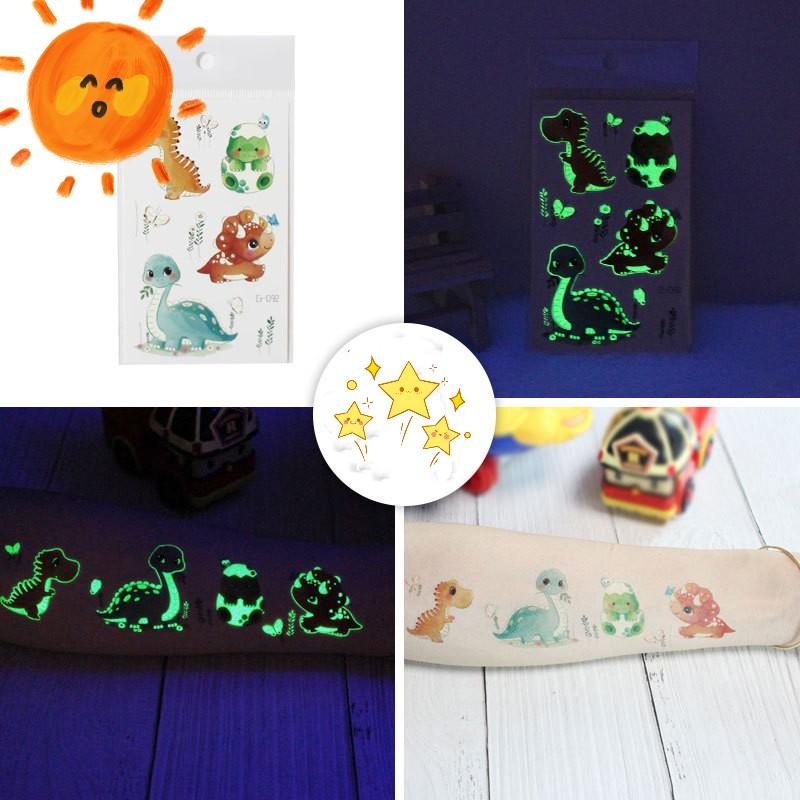 Новые светящиеся наклейки-тату динозавра, детские забавные светящиеся наклейки с героями мультфильмов, наклейки-татуировки