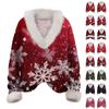 Women's Long Sleeve Christmas Snowflake Printed Plush Collar V-Neck Pullover Top