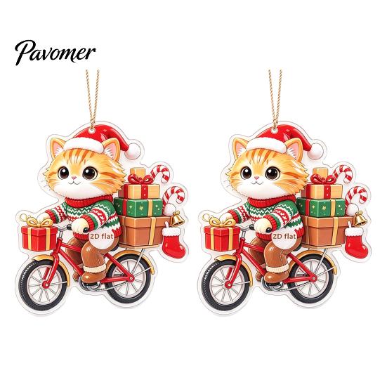 Acrylic Hanging Decor 2 Pcs Christmas Ornament, Crystal Snowman Cat Santa Pattern Decoration, Party Decorations Double Sided 2D Pendant for