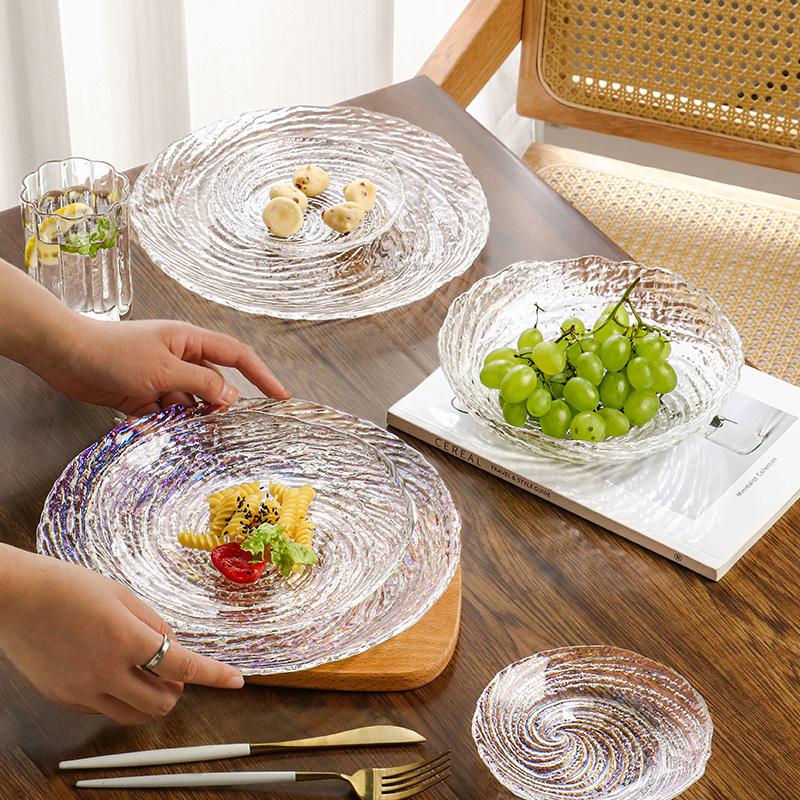 Набор стеклянных тарелок-пиал со спиральным узором для домашнего использования - Простая, но элегантная десертная салатница, фруктовница - Легкое сервировочное блюдо