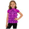 Children’s Sequined Dance Top Mock Neck Short Sleeve Metallic Shiny Mesh Tiered Front Back Cut Out for Competition Stage Wear