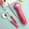 Stainless Steel Spoon Fork Set Cute Cat Claw Storage Box Portable Cutlery Set for Students Children School