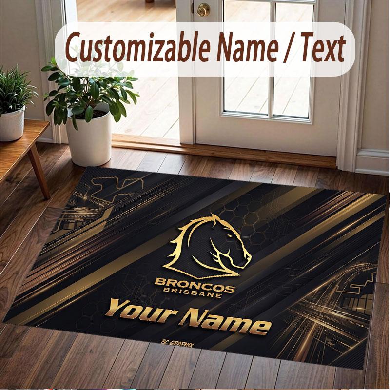 Custom Rug Brisbane Broncos Pattern Print Name Text Soft Non‑Slip Floor Carpet for Home Indoor Decoration
