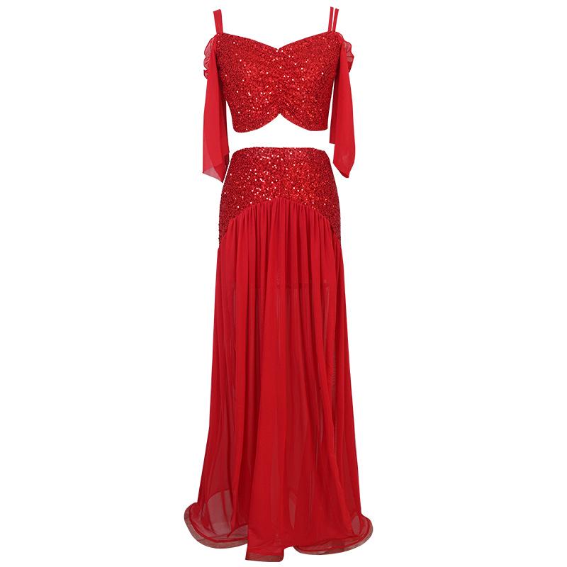 2025 Лето Сексуальный Расшитый Блестками Высококлассный Комплект для Танца Живота – Костюм для Практики и Выступлений