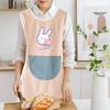 Kitchen Apron Cute Cartoon Print Loose Round Neck Contrast Color Patchwork Oil-proof Waterproof Rabbit Print Dinner Apron for Home