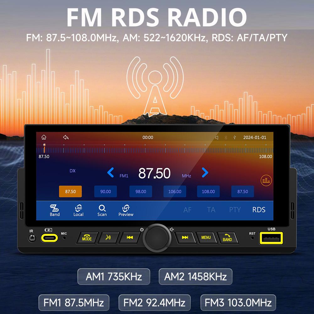 Новая 1-DIN автомагнитола 6,86 дюйма Беспроводной Carplay Android Auto Mirror Link Авто MP5 Плеер FM RDS Bluetooth WIFI Сенсорный Экран Авто Стерео Авто Навигация