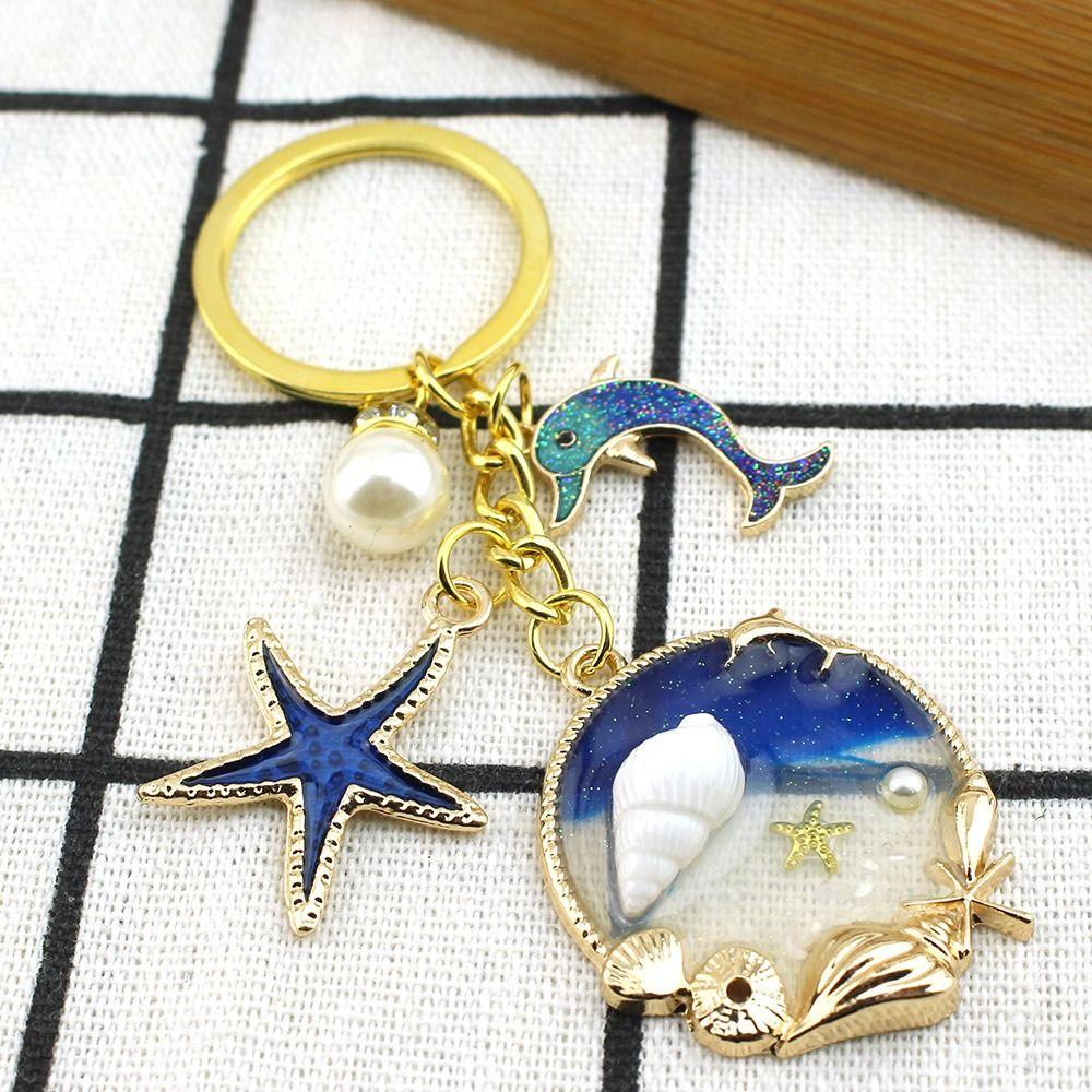 Брелок с жемчугом и дельфином, модные подвески на морском пляже, новый брелок с ракушкой и звездой унисекс
