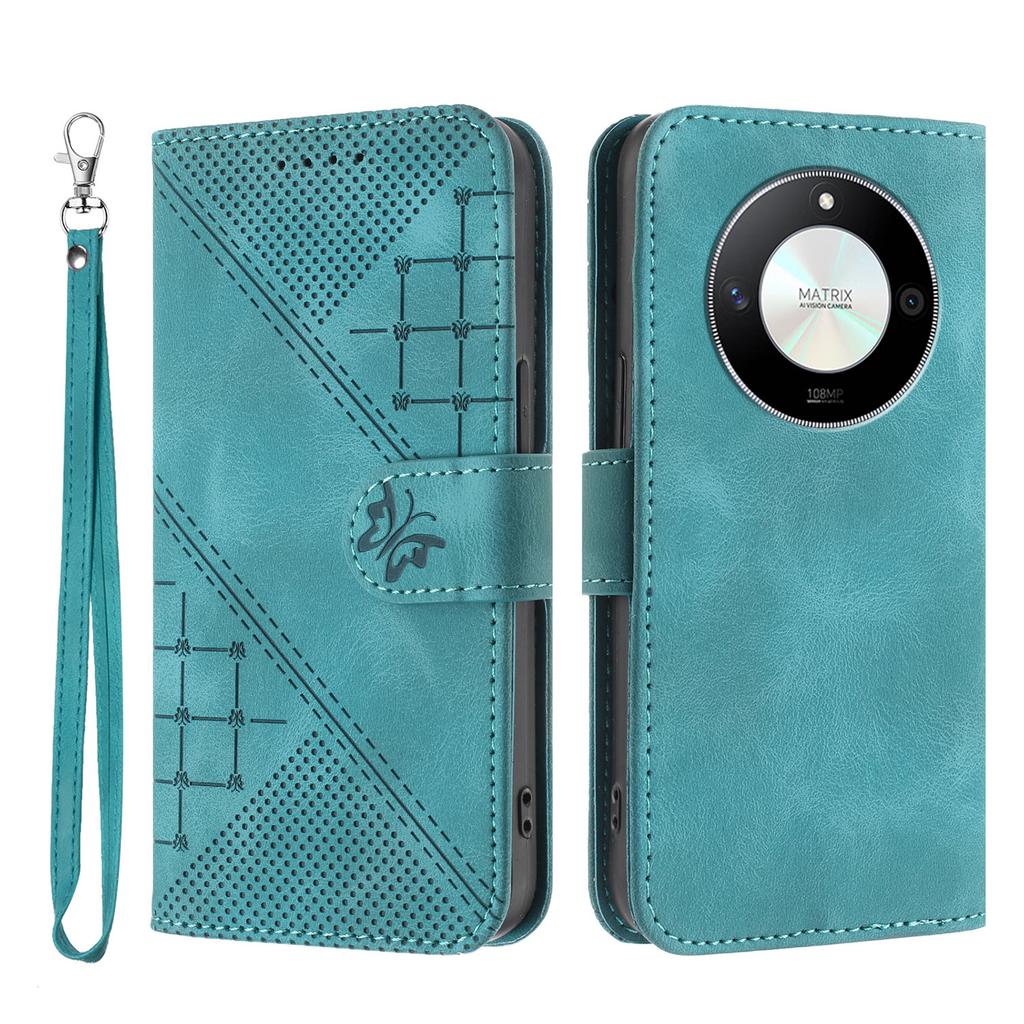 For Honor Magic6 Lite 5G/Honor X9b 5G/Honor X50 5G Leather Wallet Case Butterfly Flower Imprinted Phone Cover with Strap