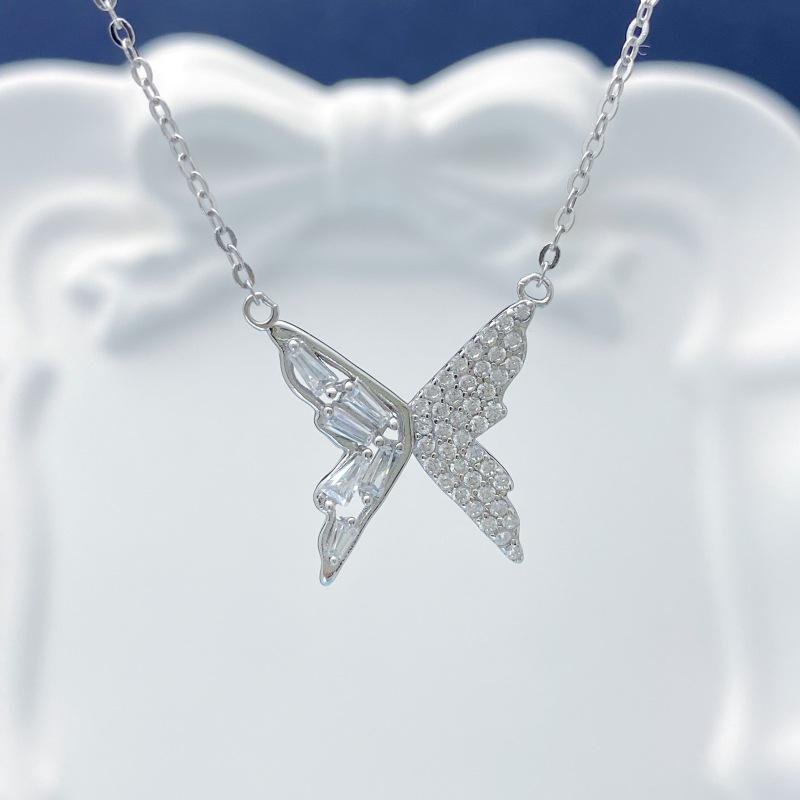 S925 Sterling Silver Butterfly Necklace with Zircon Inlay - Elegant and Versatile High-End Design