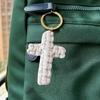 Handmade Christian Cross-shaped Keychain with Golden Ring Compact Comfortable Prayer Pendant Religious Accessory