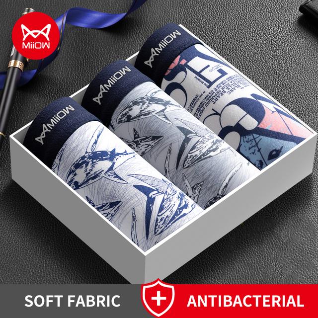 MiiOW 3 шт. мужское нижнее белье боксеры мужские удобные полиэстеровая внутренняя одежда сексуальные мужские трусы боксеры шорты мужские принт