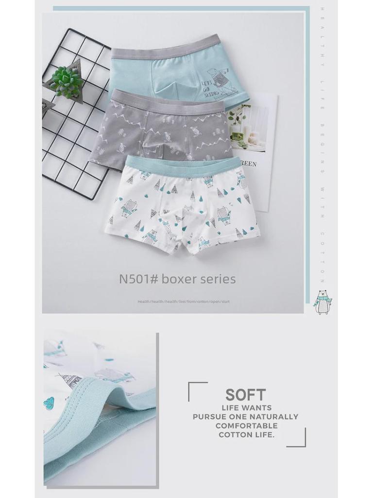 Детские хлопковые трусы-боксеры, 50 штук - Мультяшный дизайн для мальчиков-подростков