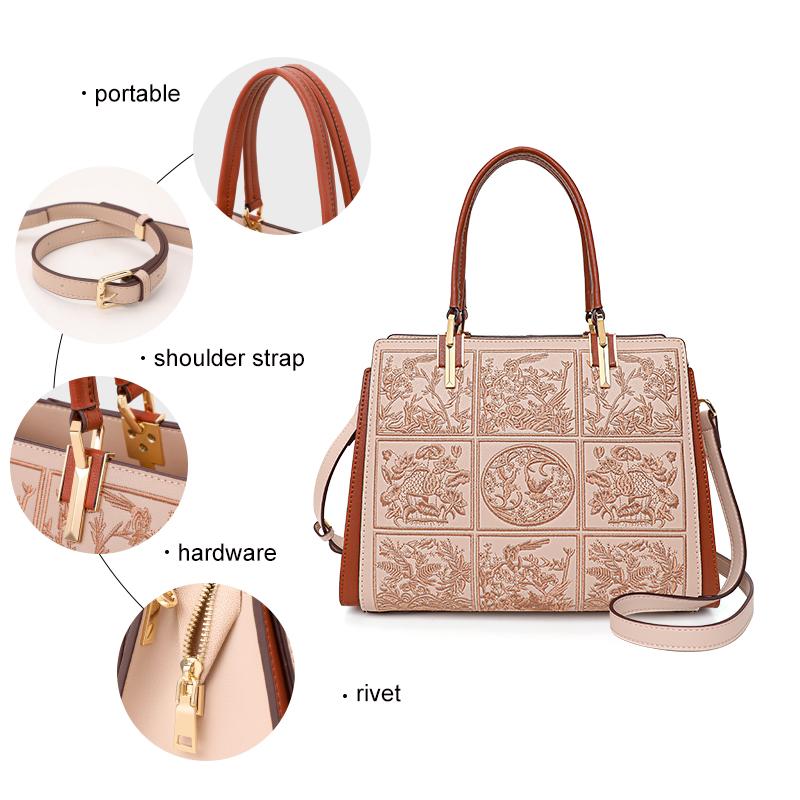 New Women's Handbag Light Luxury Embroidered Cowhide Bag Fashionable Versatile Commuter Bag