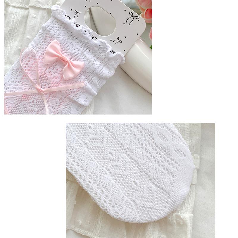 1Pair Lace Stockings Fairyism Sweat Absorption Sweet Middle Cylinder Korean Series Transparent Pile Socks Butterfly Knot