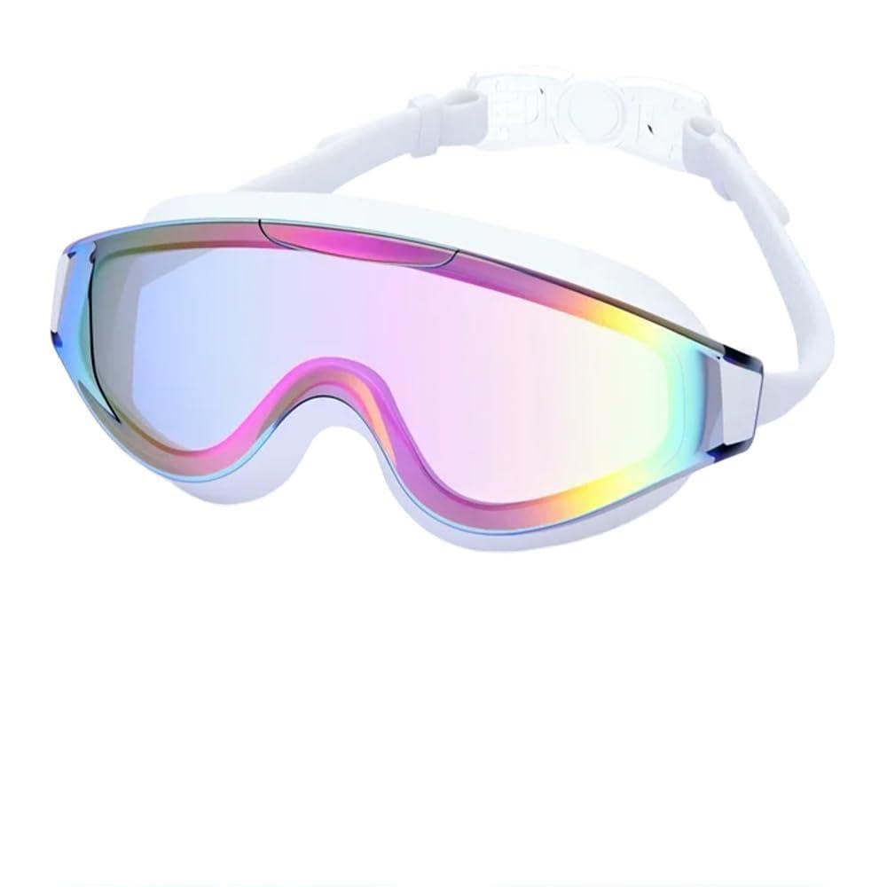 Swim Goggles, Wide View Anti Fog UV Swimming Goggles for Audlt, No Leaking Swim Glasses for Men Women white iridescent powder