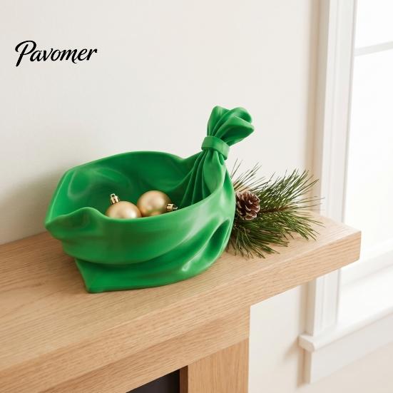 Creative Gift for Christmas 3D Printed Bag Shaped Storage Tray, Pleated Catchall Bowl Candy, Festival Desktop Ornament Festive Table Centerpiece