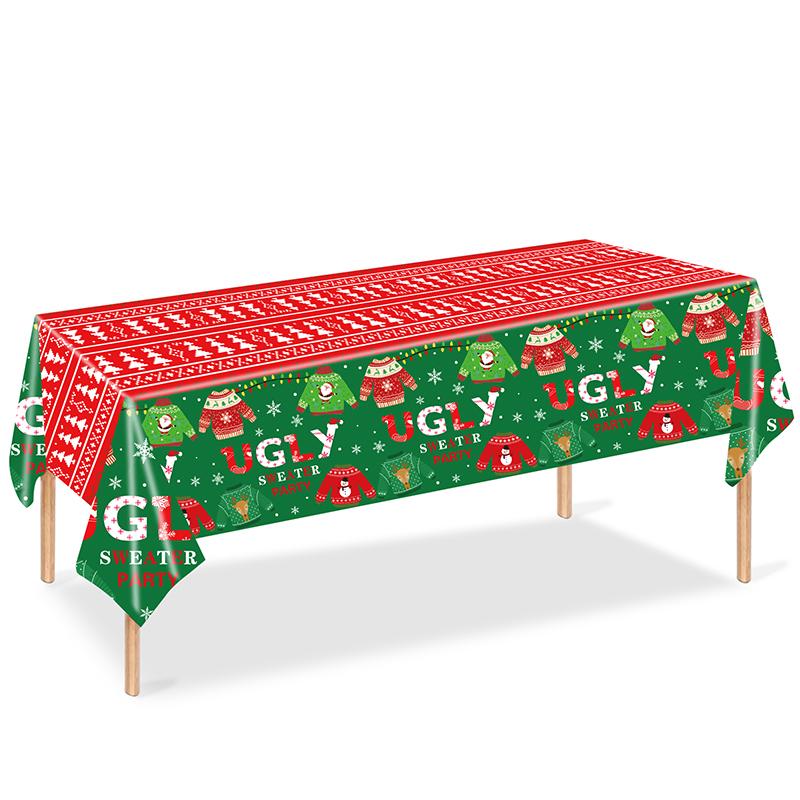 Рождественская одноразовая пластиковая скатерть с рисунком уродливого свитера с изображением пряничного человечка и оленя, водонепроницаемая, маслянистая, для вечеринки