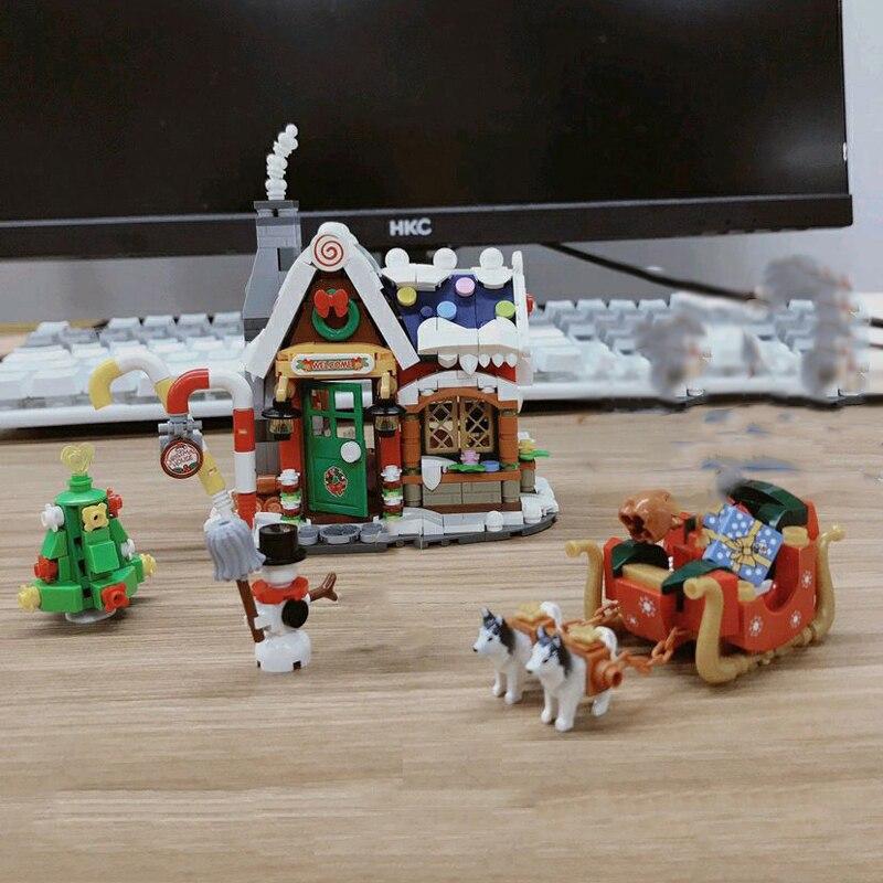 LOZ 1223 Merry Christmas House Tree Санта-Клаус Снеговик сани 3D модель DIY Мини-блоки Кирпичи Строительная игрушка без коробки