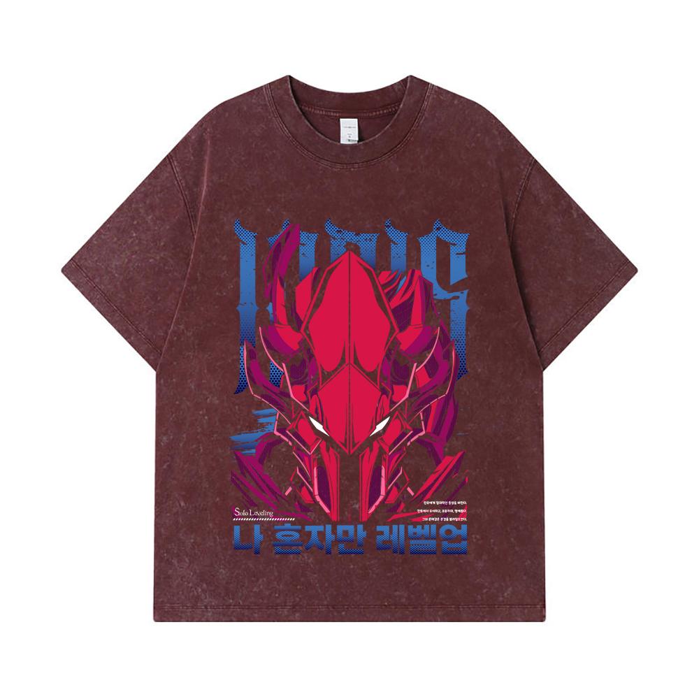 275 GSM Washed T-shirts 100% Cotton Solo Leveling V13 Igris Print Unisex Heavy Cotton T Shirt
