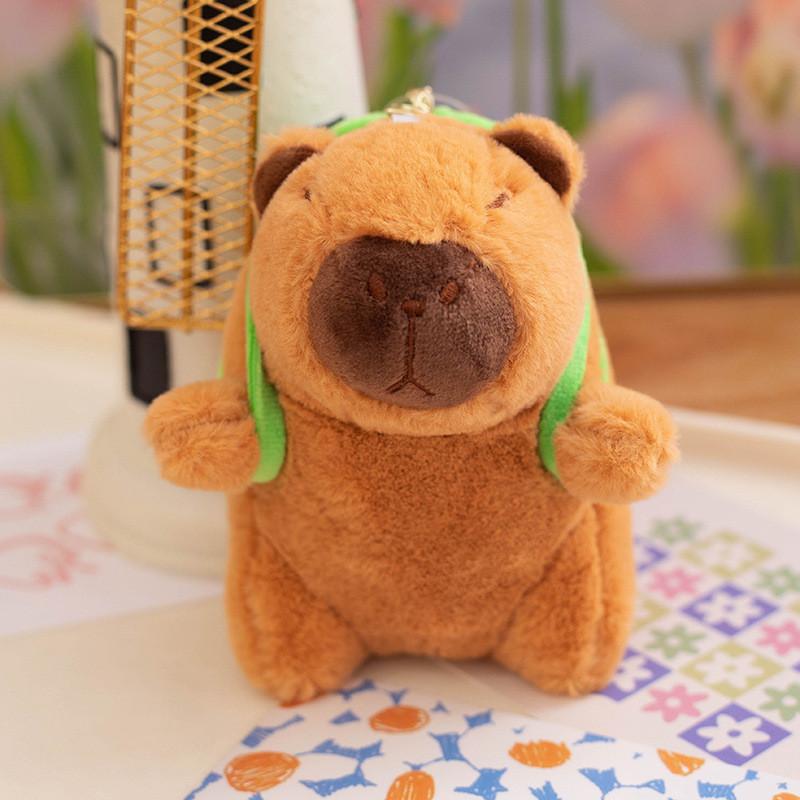 Orange Hat Frog Capybara With Backpack Plush Keychain Toy Decoration Pendant