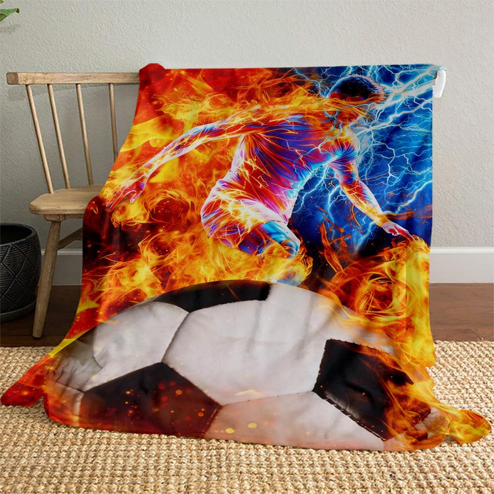 Fire Football Lightning Outdoor Flannel Blankets,Home Blankets,Fan Gifts,Suitable for All Seasons,Christmas Gifts.