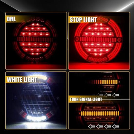 2PCS Round 5.5" Round Red/Amber/White LED Truck Brake Stop Turn Signal Tail Ligh