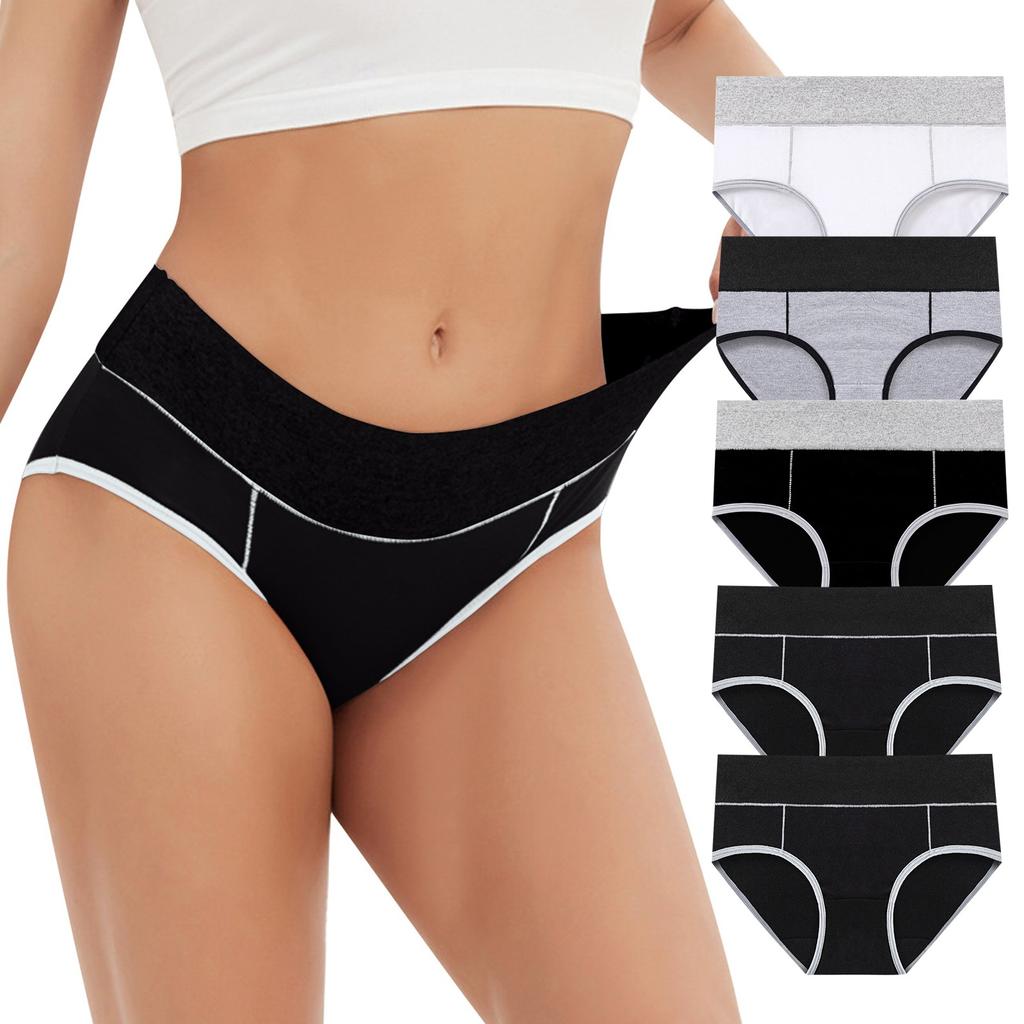 5PC Women's Large Color Cotton High Waist Pants With Raised Hips Underwear