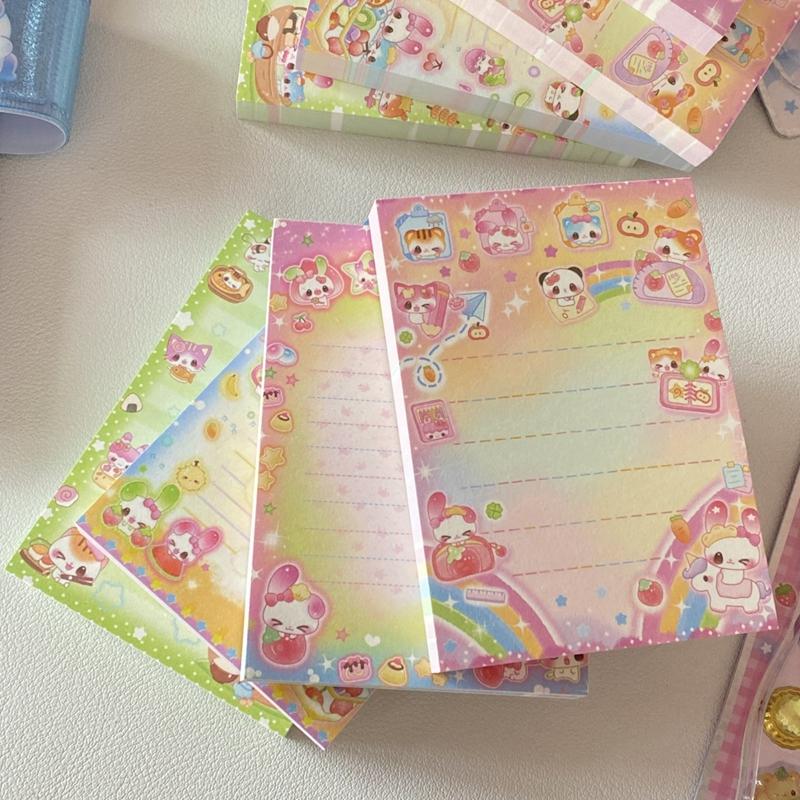 50 Sheets Lovely Rainbow Rabbit Bear Memo Pads To Do List Journal Notepad Kawaii Stationery DIY Material Paper