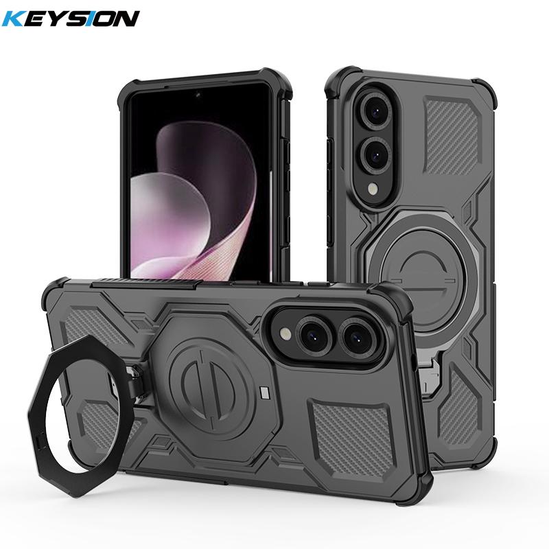 KEYSION Противоударный магнитный чехол для Samsung S25 Ultra 5G S25+Plus с вертикальной живой металлической кольцевой подставкой, чехол для телефона Galaxy S25 Edge