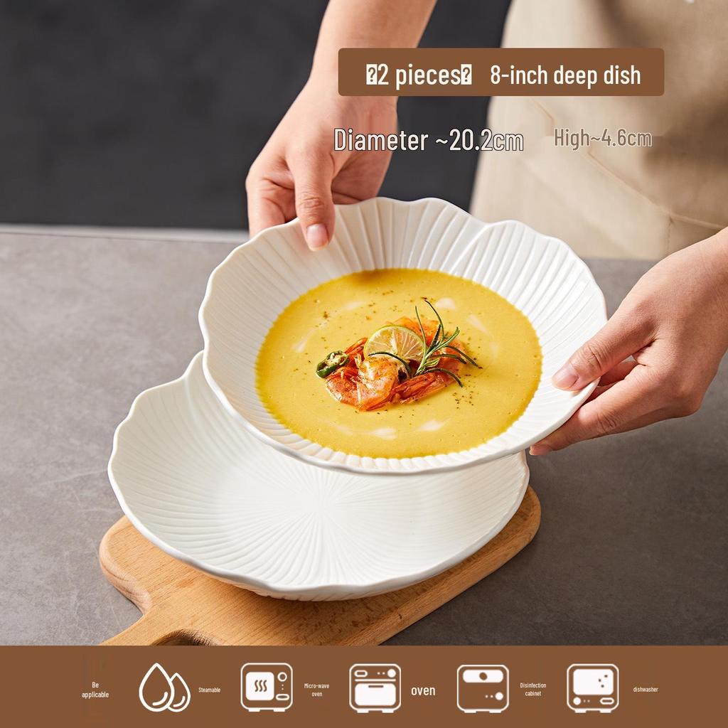 Набор белых керамических тарелок для супа и салата - Посуда в западном стиле для дома и отеля