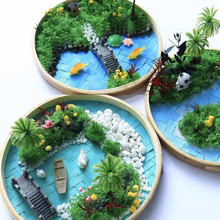 Eternal Moss Painting Kit: Handmade Bamboo Frame and Woven Basket DIY Creative Plant Art Photo Frame for Team Building Activities